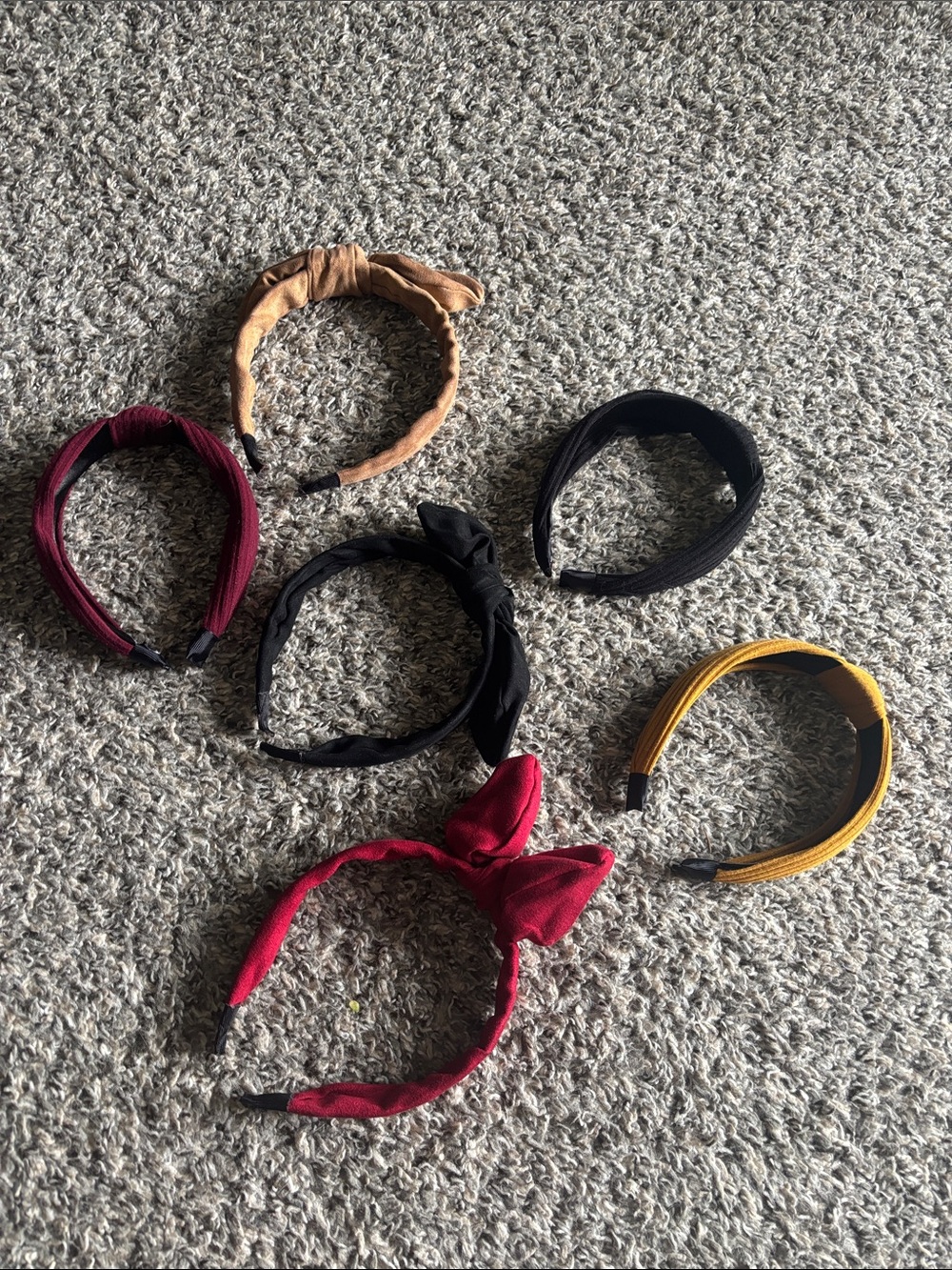 Set of 6 Women's Fabric Knot Headbands - Red, Mustard, Black, Tan, Burgundy